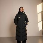 Julia Long Hooded Puffer Jacket - Quilted Padded Winter Coat for Women