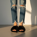 Women’s Open Toe Plush Slippers with Adjustable Strap - Soft Cushioned Sole for Indoor & Outdoor Comfort