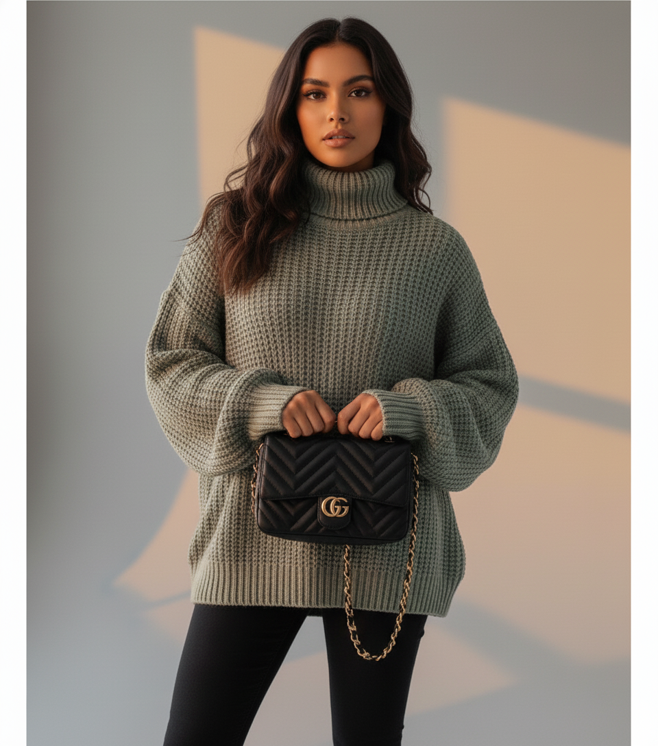 Women’s Knit Turtleneck Jumper - Thick Chunky Pullover with Relaxed Fit for Cozy Winter Style