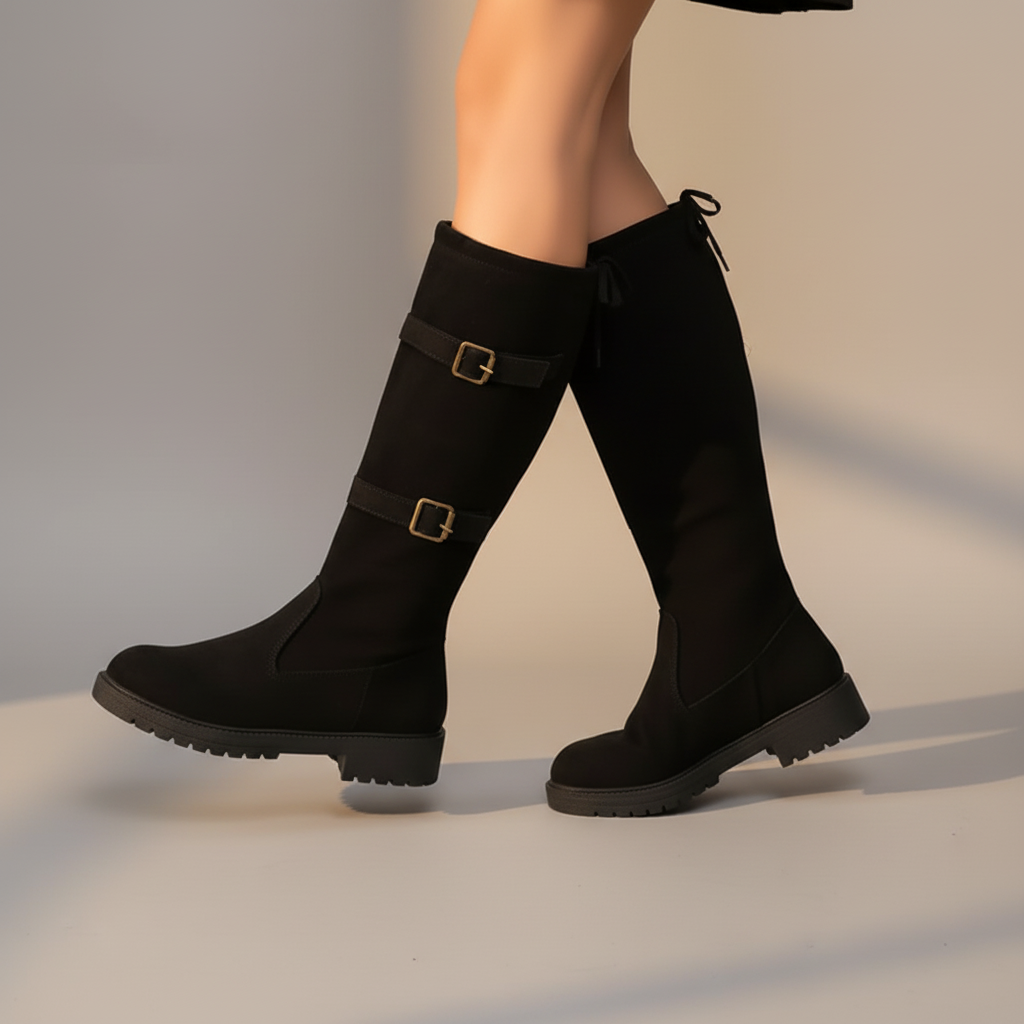 Women’s Black Knee High Boots with Low Heel - Classic Silhouette for Everyday Elegance