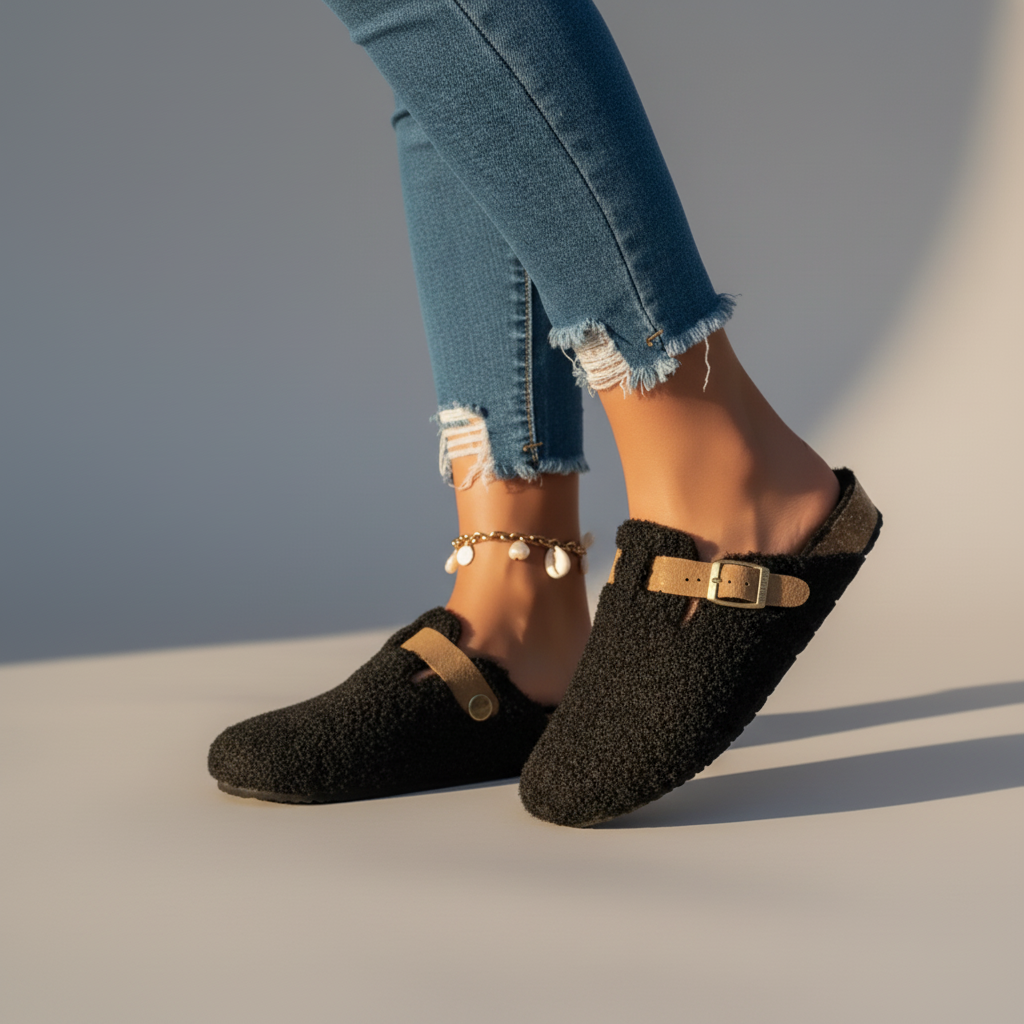 Women’s Slip-On Slippers with Buckle Detail - Cozy Soft Indoor & Outdoor Comfort Footwear