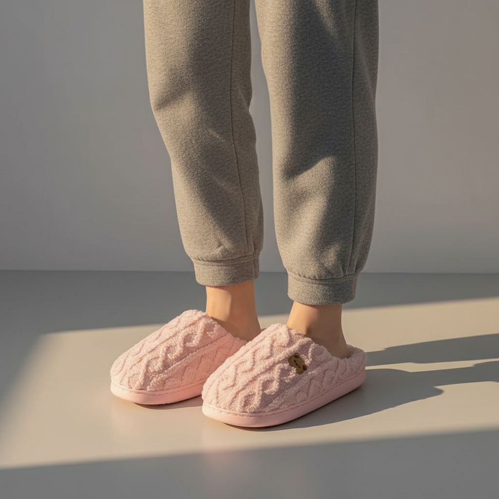 Aurora Warm Plush Slippers for Women - Teddy Bear Design, Cozy Winter Indoor Footwear