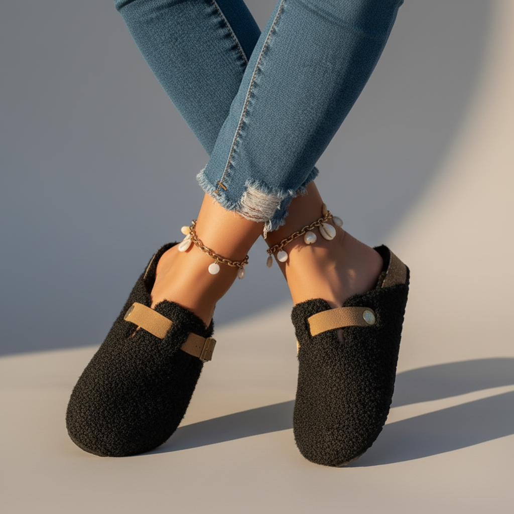 Women’s Slip-On Slippers with Buckle Detail - Cozy Soft Indoor & Outdoor Comfort Footwear