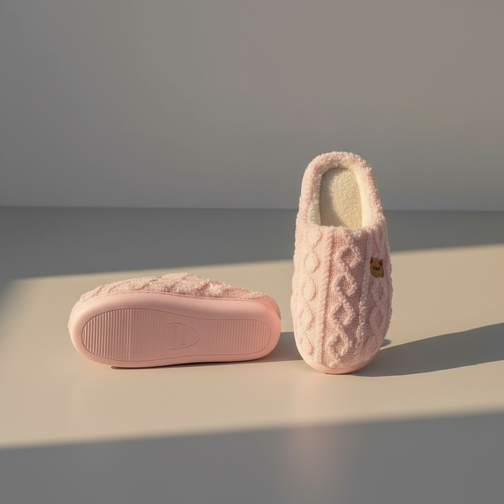 Aurora Warm Plush Slippers for Women - Teddy Bear Design, Cozy Winter Indoor Footwear