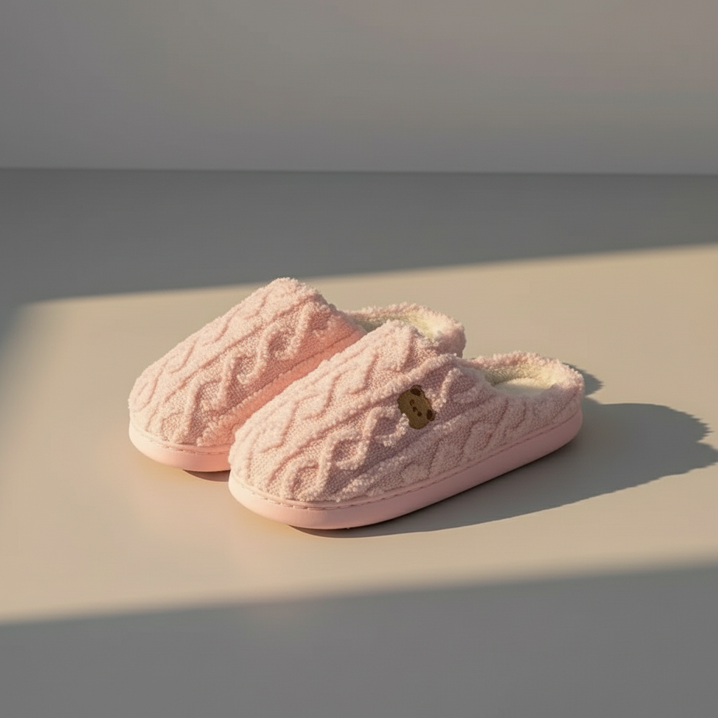 Aurora Warm Plush Slippers for Women - Teddy Bear Design, Cozy Winter Indoor Footwear