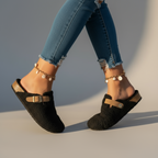 Women’s Slip-On Slippers with Buckle Detail - Cozy Soft Indoor & Outdoor Comfort Footwear