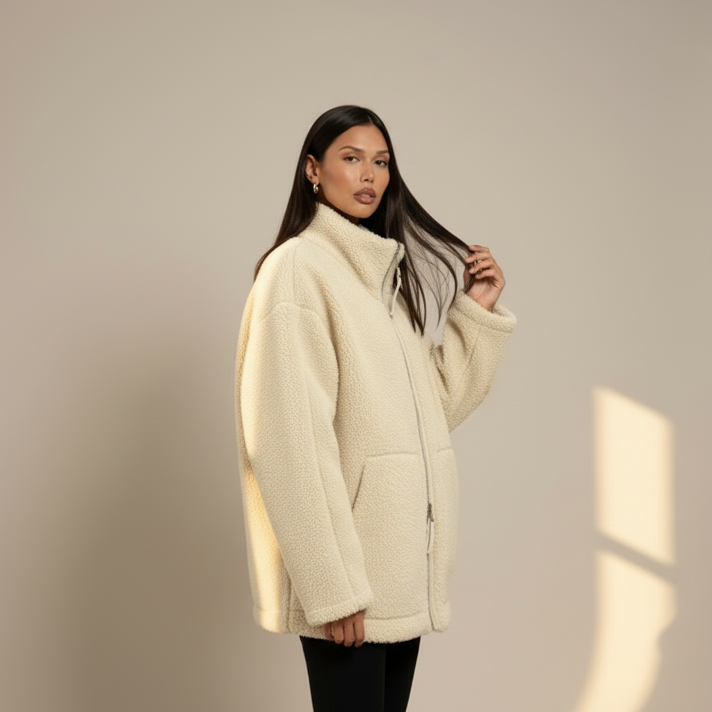 Molly | Women's Zip up Jacket - Relaxed Fit, Teddy Fabric