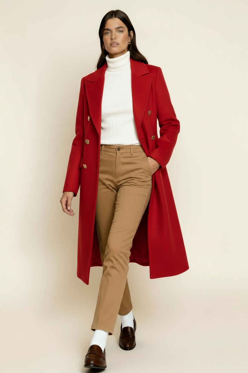 Women’s Wool Blend Overcoat – Double-Breasted Long Coat - Tailored with Classic Lapel