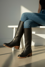 Women’s Knee-High Western Pull-On Boots with Low Stacked Heel