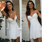 Isobella | Women’s White V-Neck Mini Dress – Sleeveless Summer Style