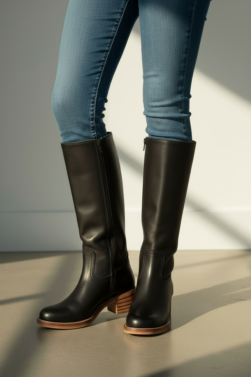 Women’s Knee-High Western Pull-On Boots with Low Stacked Heel