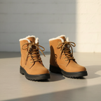 Women’s Lace-Up Boots - Suede Look - Faux Fur Lining - Flat Sole Comfort