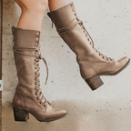 Women’s Lace-Up Knee High Boots with Chunky Heel - Side Zip Closure for Easy Wear and All-Day Comfort