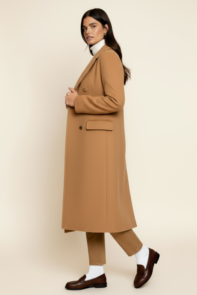 Women’s Wool Blend Overcoat – Double-Breasted Long Coat - Tailored with Classic Lapel