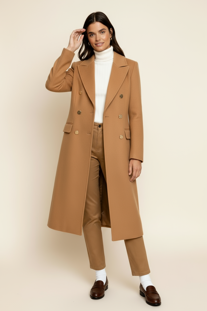 Women’s Wool Blend Overcoat – Double-Breasted Long Coat - Tailored with Classic Lapel
