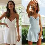 Isobella | Women’s White V-Neck Mini Dress – Sleeveless Summer Style