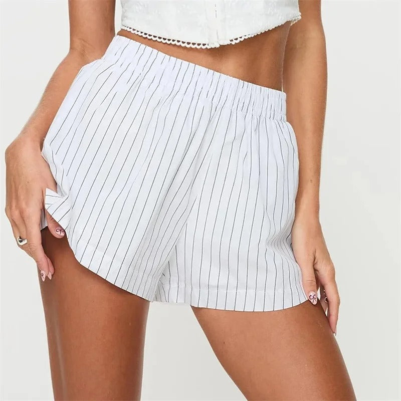 Rebecca | Striped Blue Cotton Shorts for Women