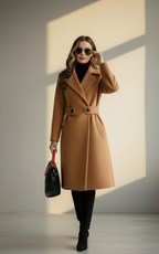 Elegant Women’s Winter Coat with Slim Belt | Tailored Warm Overcoat