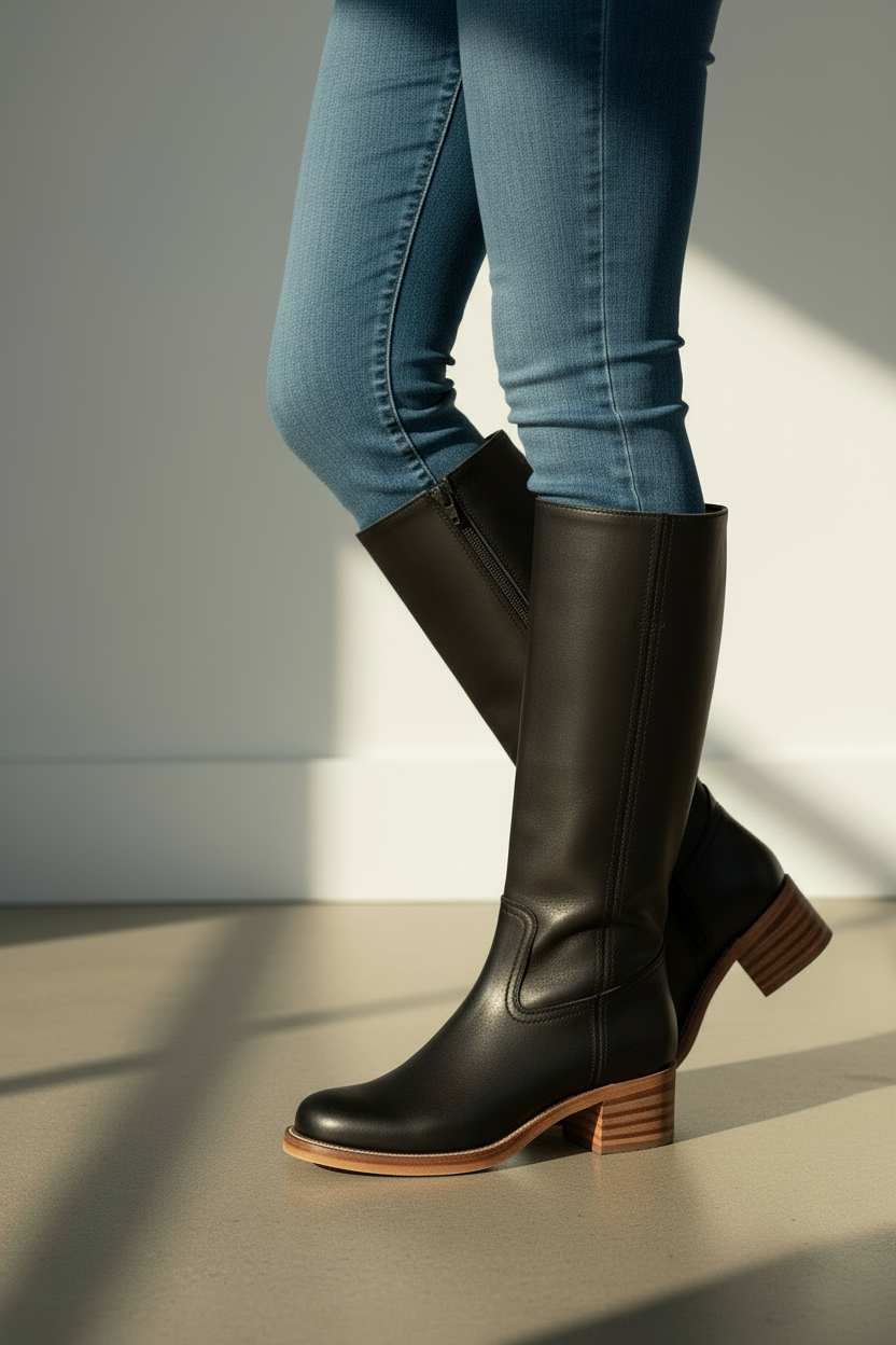 Women’s Knee-High Western Pull-On Boots with Low Stacked Heel