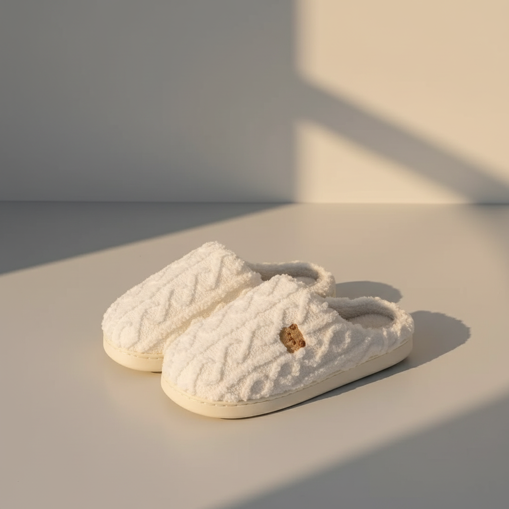 Aurora Warm Plush Slippers for Women - Teddy Bear Design, Cozy Winter Indoor Footwear