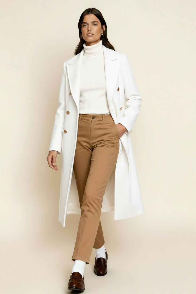 Women’s Wool Blend Overcoat – Double-Breasted Long Coat - Tailored with Classic Lapel