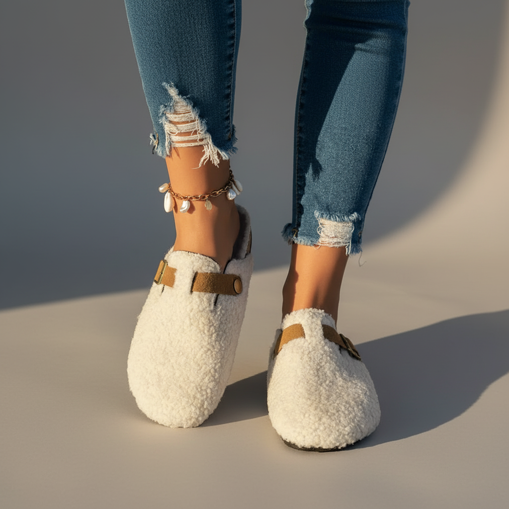 Women’s Slip-On Slippers with Buckle Detail - Cozy Soft Indoor & Outdoor Comfort Footwear