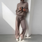 Women's Knitted 2 Set – Turtle Neck Sweater – Straight leg Pants – Soft Knit Lounge Wear