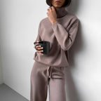 Women's Knitted 2 Set – Turtle Neck Sweater – Straight leg Pants – Soft Knit Lounge Wear