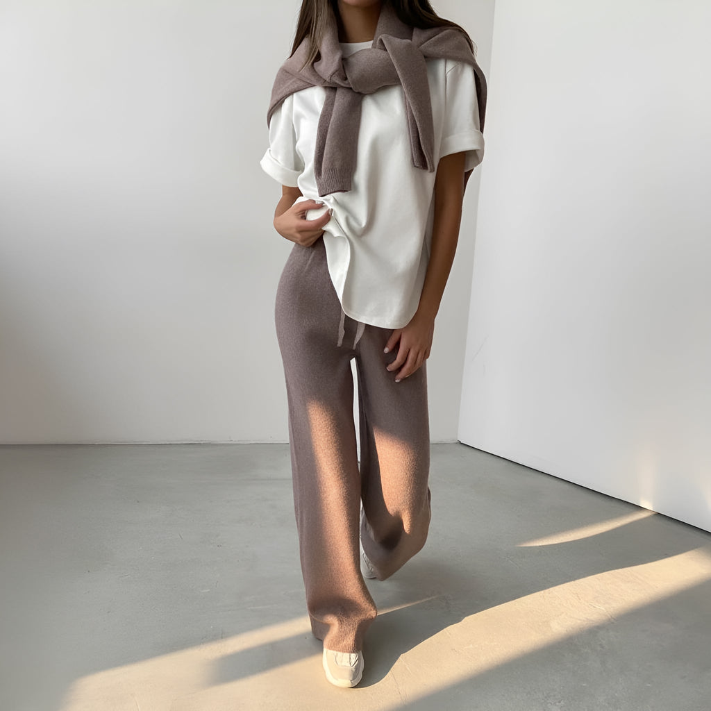 Women's Knitted 2 Set – Turtle Neck Sweater – Straight leg Pants – Soft Knit Lounge Wear