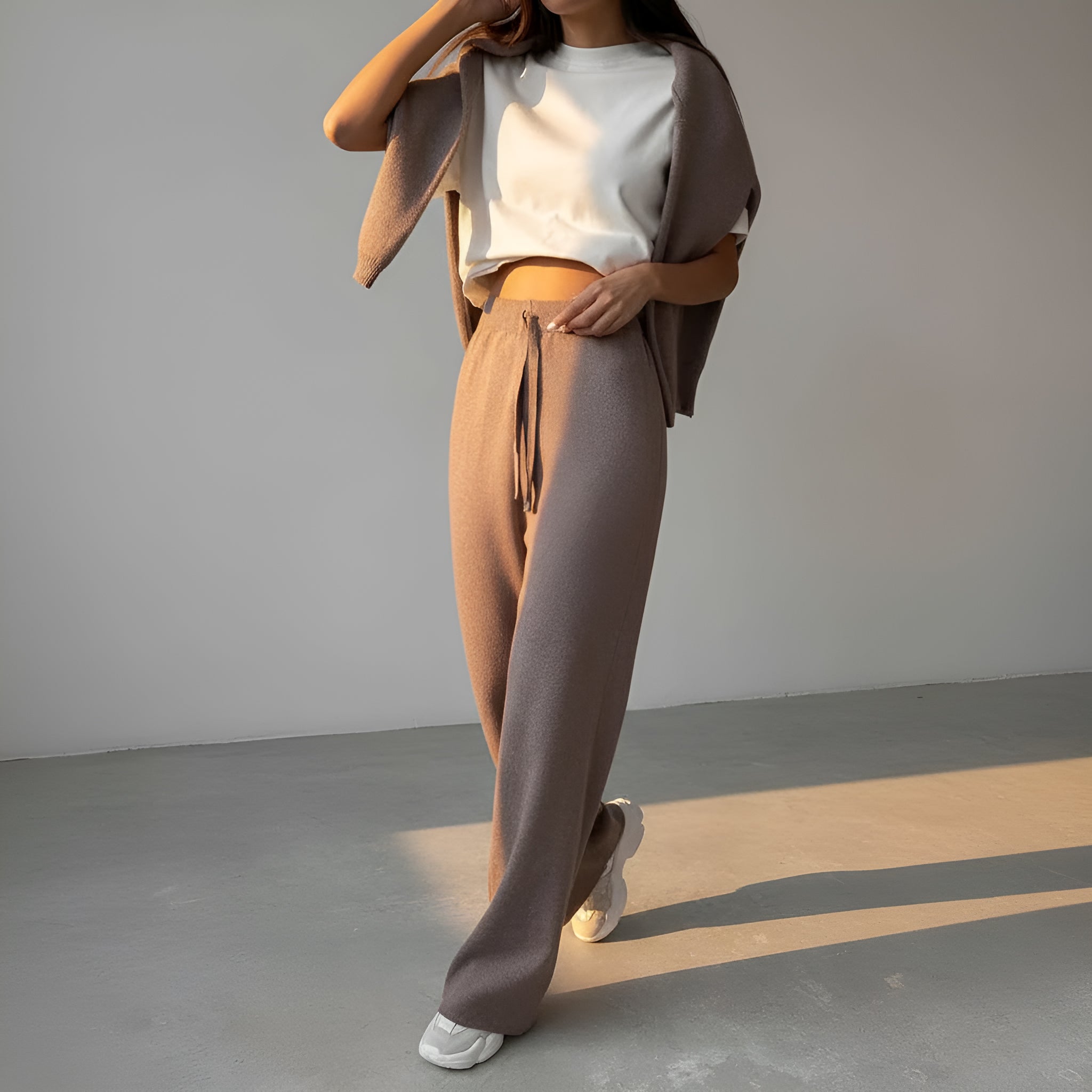 Women's Knitted 2 Set – Turtle Neck Sweater – Straight leg Pants – Soft Knit Lounge Wear