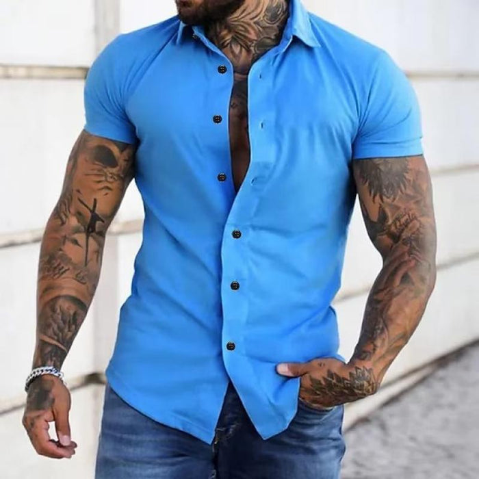 Men’s Tailored Muscle Fit Short Sleeve Shirt – Modern Fit - Stretchy Fabric, Tailored Style