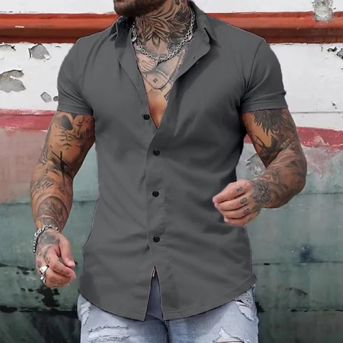 Men’s Tailored Muscle Fit Short Sleeve Shirt – Modern Fit - Stretchy Fabric, Tailored Style
